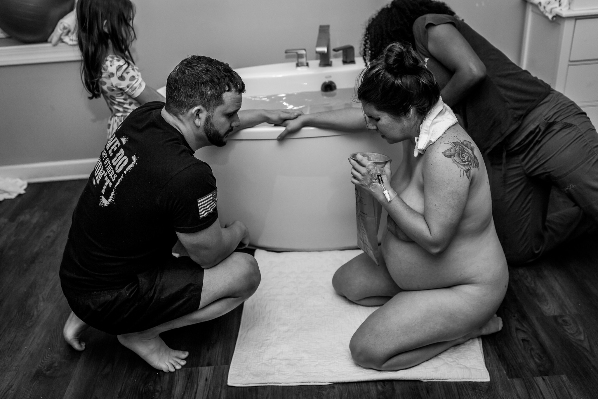 woman gets sick before entering birth tub