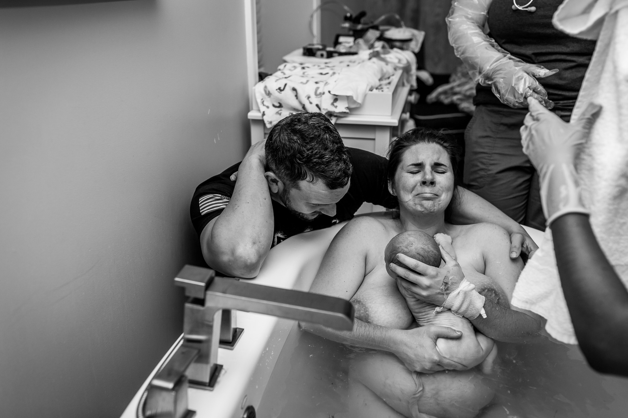 mom cries after giving birth to son water birth