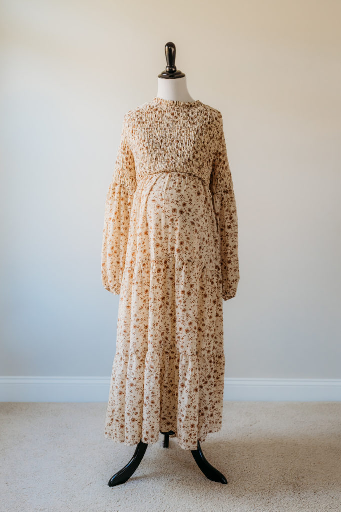 Boho Dress Floral Print Long Puff Sleeve High Waist Midi maternity dress