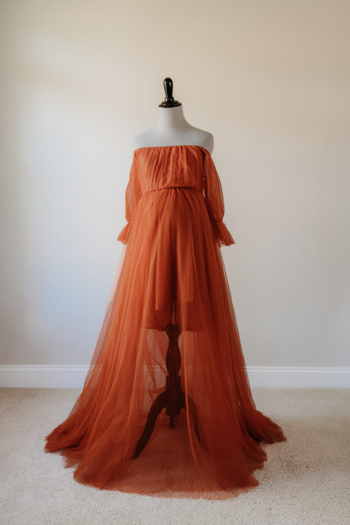 Burnt orange Off-Shoulder A-line Tulle Maternity Dress