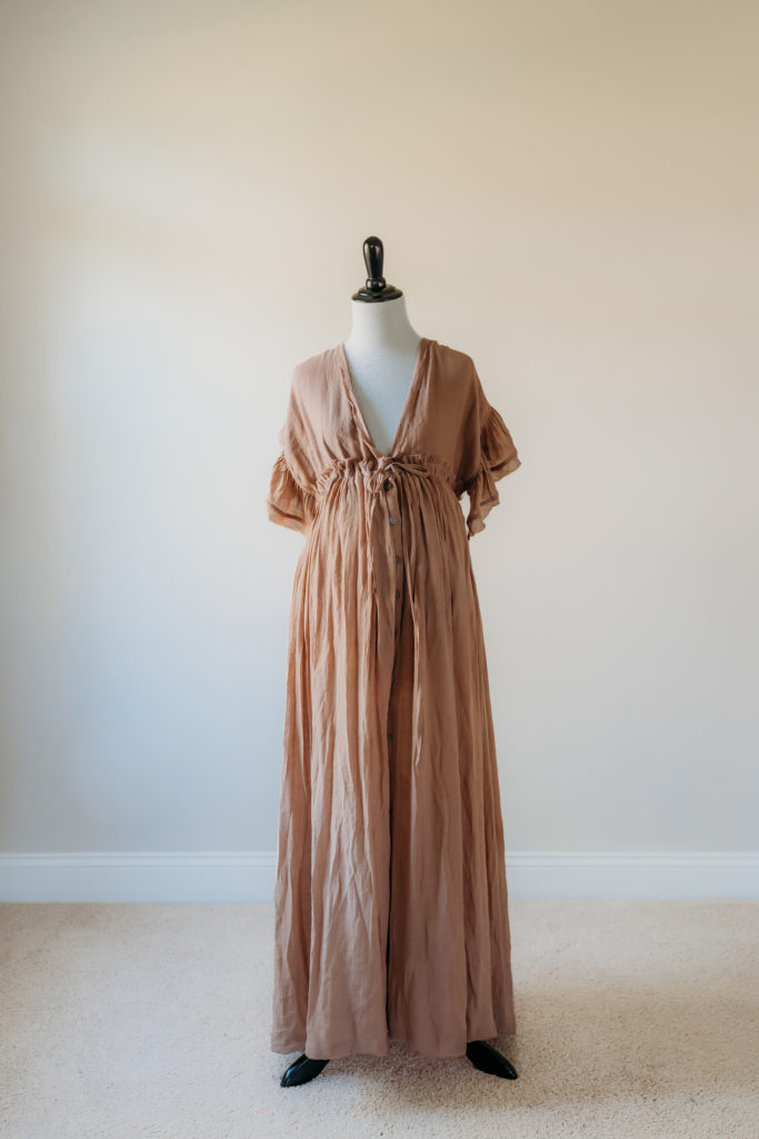 dusty rose button-up kaftan maternity maxi dress