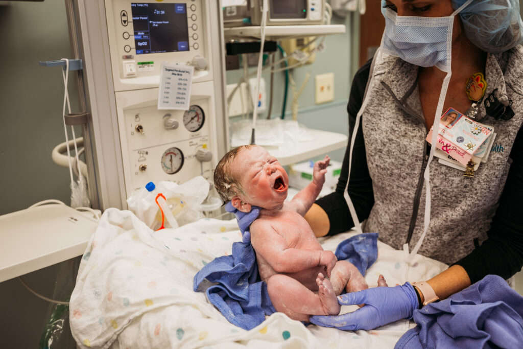 Baby crying after c-section birth
