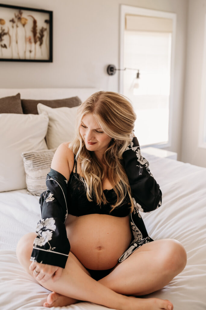 Mom sitting on the bed